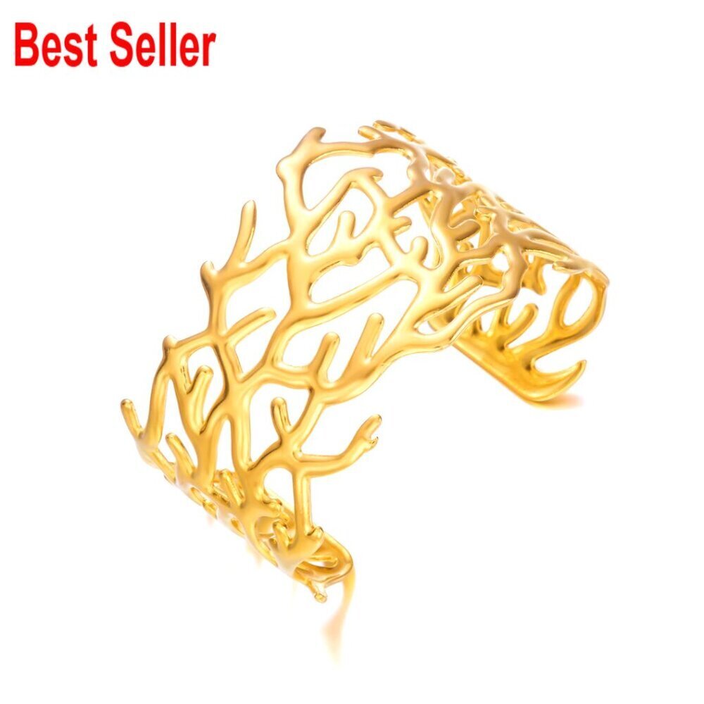 Wide Chunky Gold Cuff Bracelet Adjustable Statement Jewelry